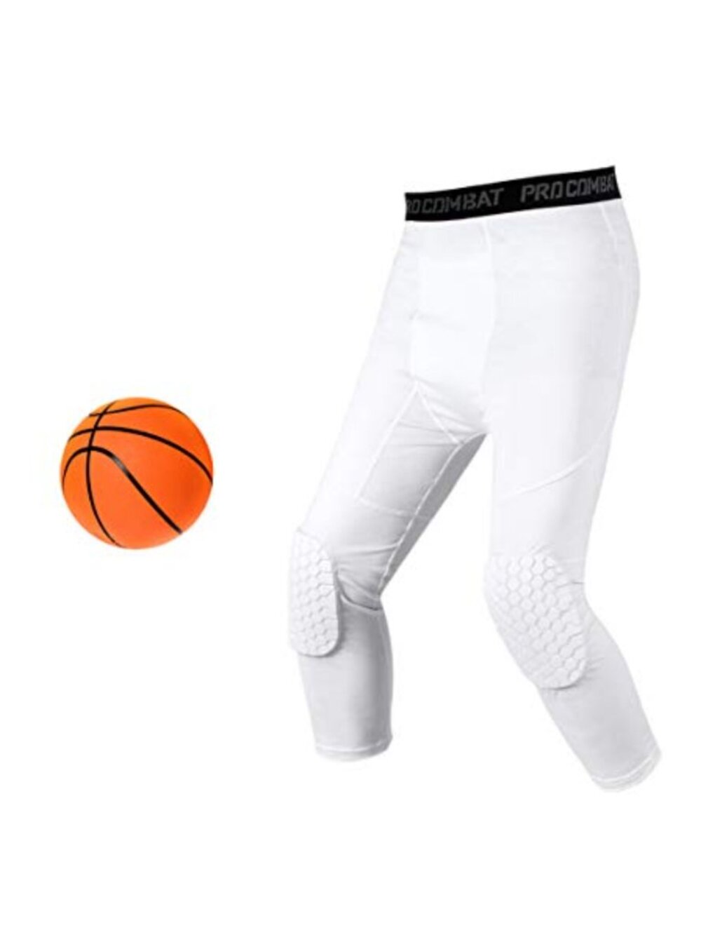 Basketball Compression Pants with Pads, 3/4 Capri Padded Tights Leggings